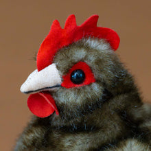 Load image into Gallery viewer,  petite-hen-brown-stuffed-animal-with-realistic-features-bright-red-comb-and-sueded-beek