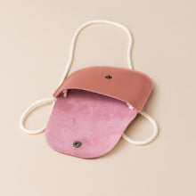 Load image into Gallery viewer, petite-kitten-gold-embossed-face-purse-pampa-coral-color-with-corded-strap-interior
