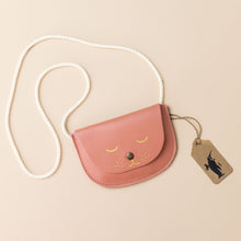 Load image into Gallery viewer, petite-kitten-gold-embossed-face-purse-pampa-coral-color-with-corded-strap