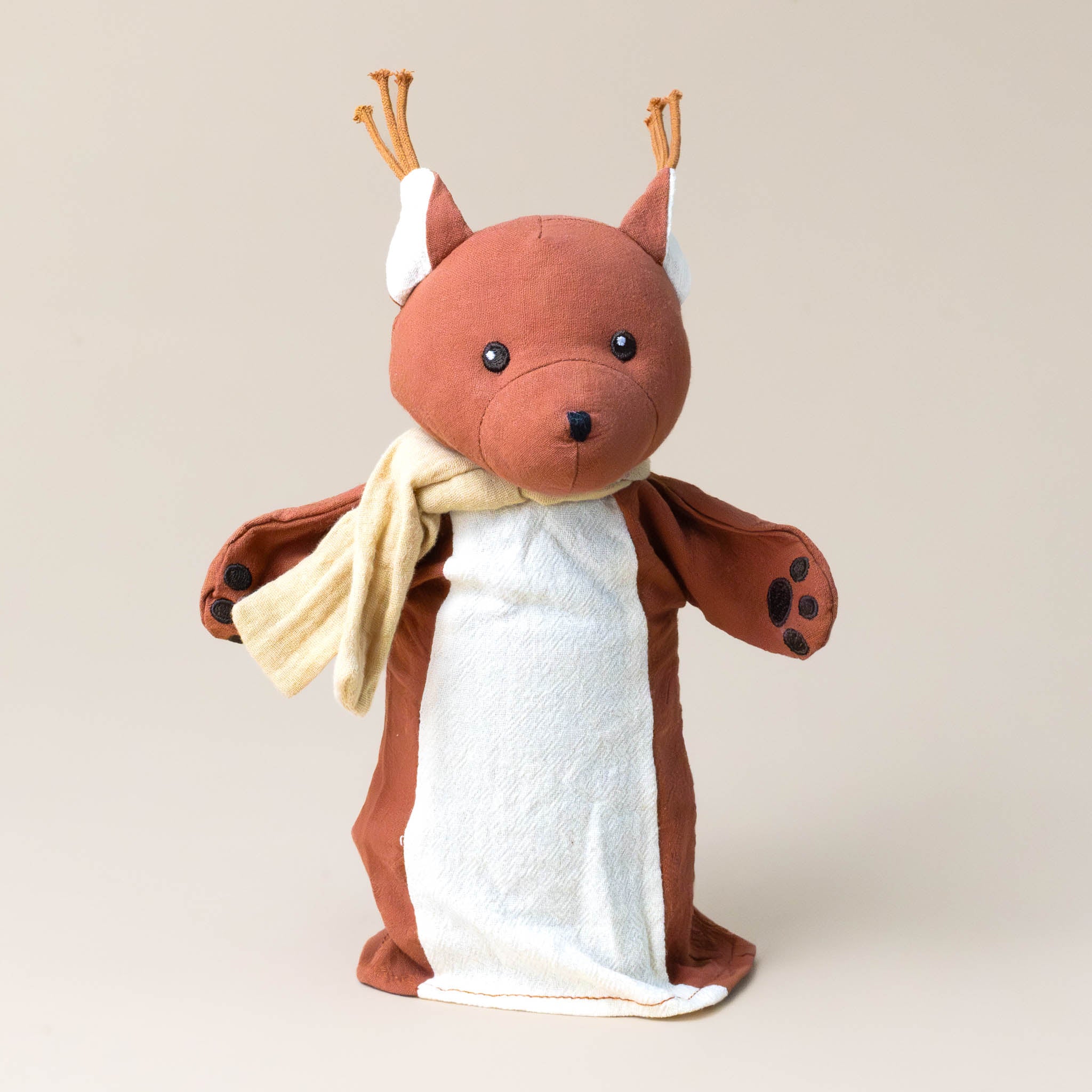 brown-petite-squirrel-hand-puppet-with-tan-scarf