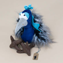 Load image into Gallery viewer, bright-blue-with-fluffy-grey-plum-and-brown-feet-pfau-ciao-peacock-stuffed-animal