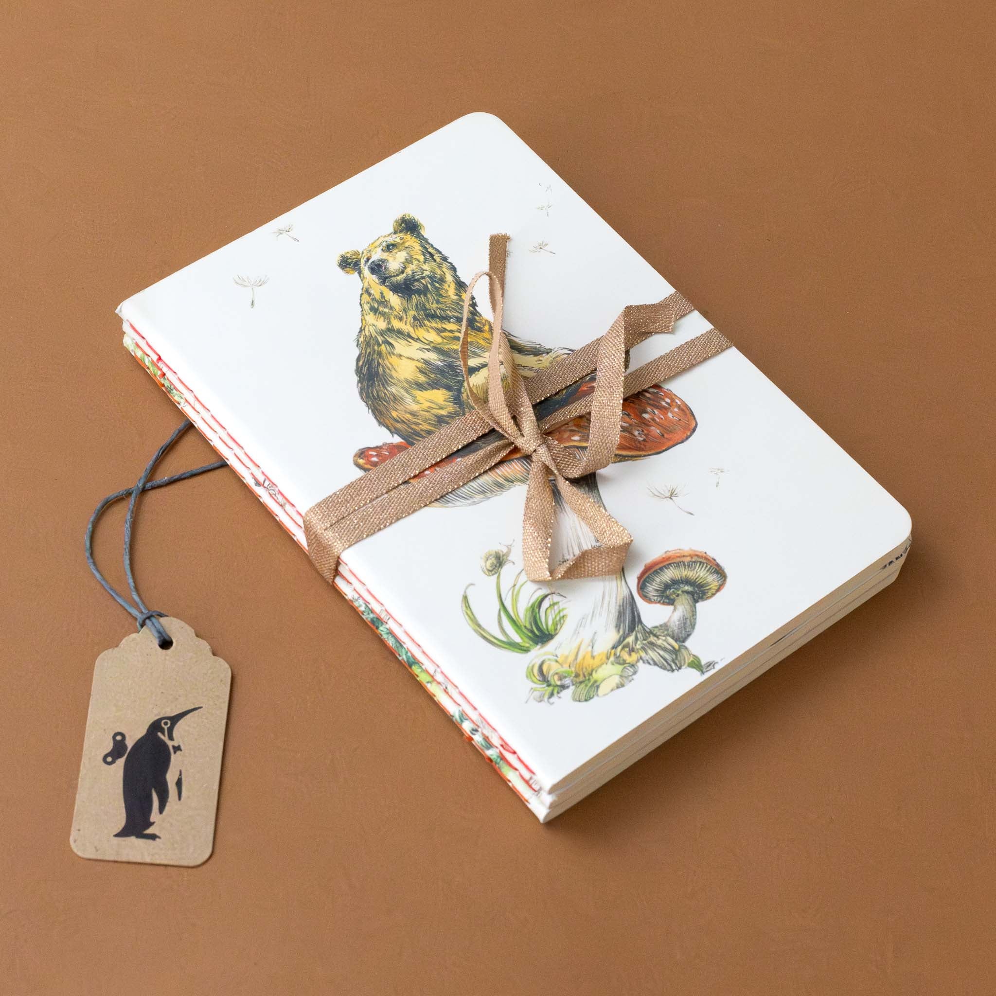 pocket-notebook-trio-flying-bear-wrapped-in-gold-ribbon