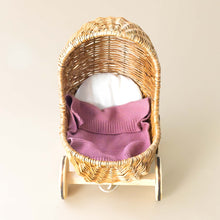 Load image into Gallery viewer, pull-along-wicker-pram-with-pink-blanket-and-pad