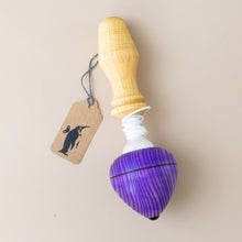 Load image into Gallery viewer, pull-string-wooden-spinning-top-with-purple-base