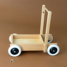 Load image into Gallery viewer, wooden-push-along-caddy-with-handle-and-wheels