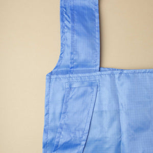Adjustable straps of Recycled Reusable Shopping Bag in blue.