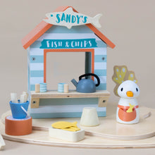 Load image into Gallery viewer, fish-and-chips-shack-with-seagull-tea-pot-and-sand-platforms