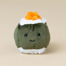 Load image into Gallery viewer, sassy-sushi-hosomaki-green-and-white-exterior-with-orange-roe-stuffed-toy