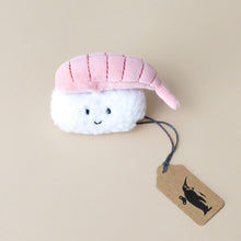 Load image into Gallery viewer, sassy-sushi-nigiri-stuffed-toy-with-pink-shrimp-and-white-rice