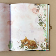 Load image into Gallery viewer, An illustrated page of Secret Journal | Moonlit Meadow with a sleeping baby fox