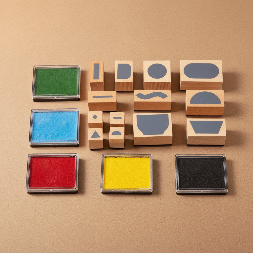shapes-stamp-set-of wooden stamps and ink pads 