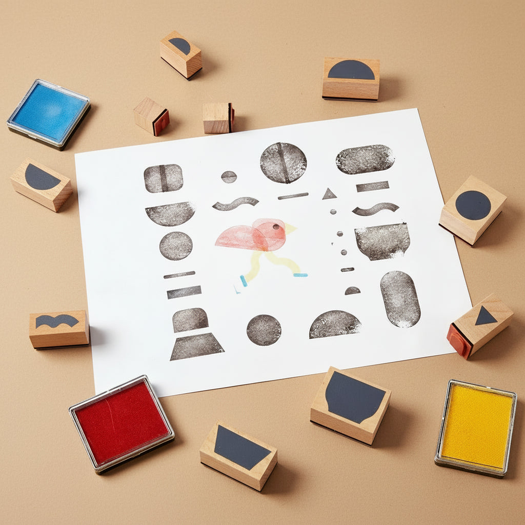 shapes-stamp-set- Collection of rubber stamps and ink pad