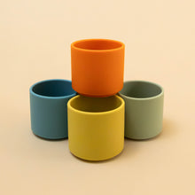 Load image into Gallery viewer, silicone-stacking-cups-set-nature-4-piece-earthy-orange-blue-green-yellow