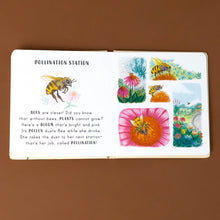 Load image into Gallery viewer, pollination-station-title-with-bright-images-of-bees-seeking-pollen-from-different-flowers-along-with-text