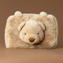 Load image into Gallery viewer, smudge-honey-brown-bear-tote-bag-with-bear-face-on-side-of-bag-and-two-straps-and-a-zipper