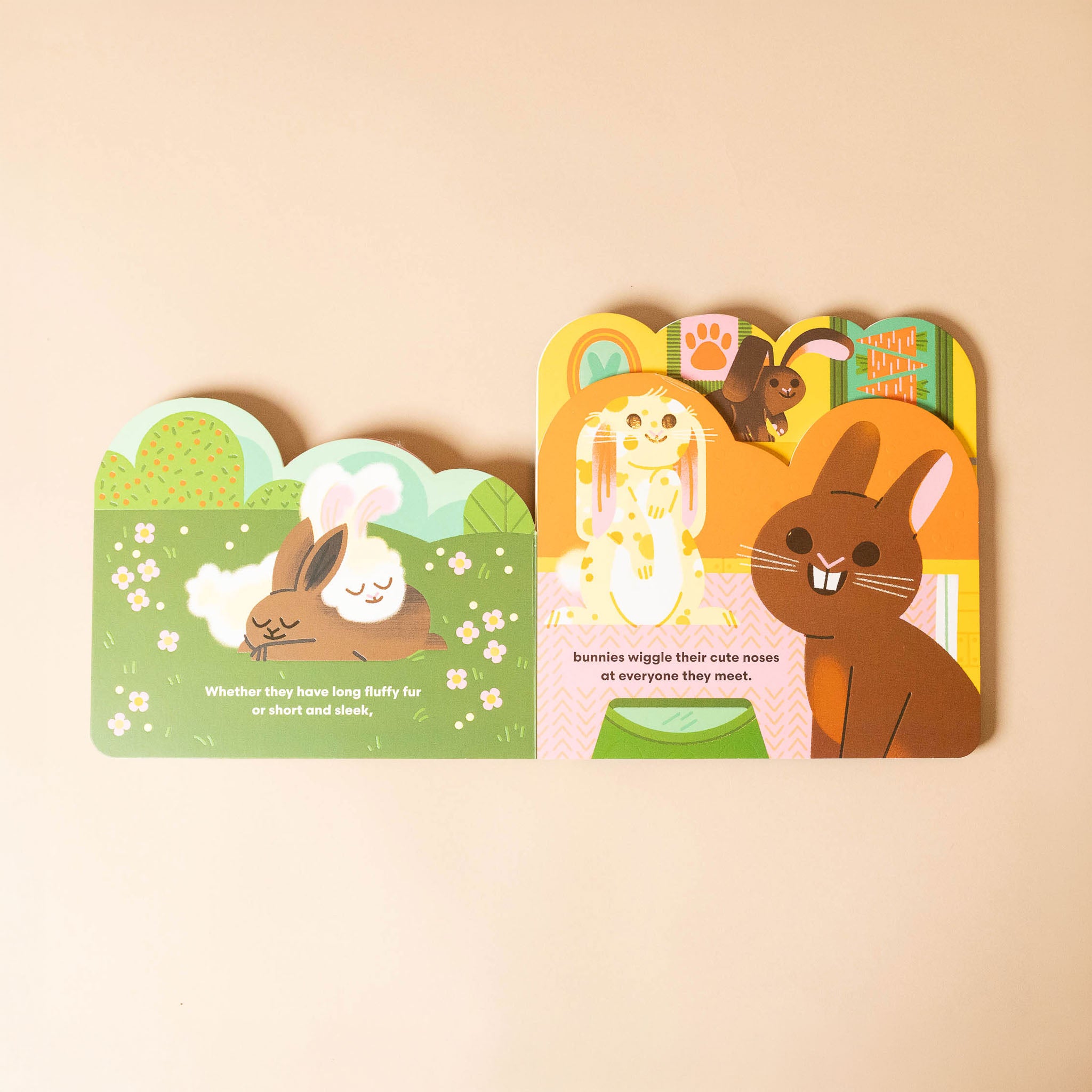 some-bunnies-board-book with rabbit illustrations on a beige background