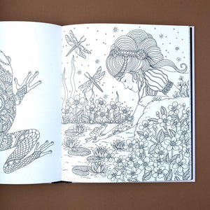 summer-nights-coloring-book-page-with-illustration-of-woman-at-a-lake-holding-a-frog