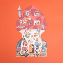 Load image into Gallery viewer, sweet-dreams-18-piece-insert-and-reversible-puzzle-box-with-a-mushroom-house-with-fairies-and-gnomes-slugs-and-butterflies