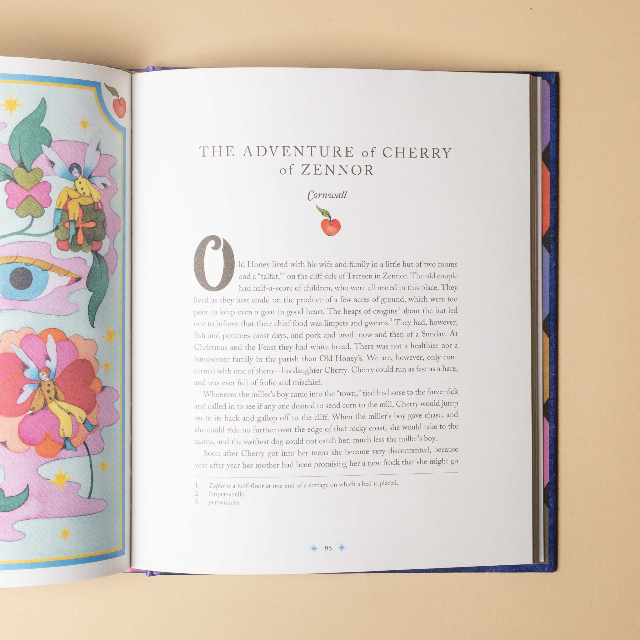 Open tales-of-the-fae-enchanting-stories-of-fairies-elves-and-sprites with colorful illustrations and text on a beige background