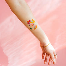 Load image into Gallery viewer, tattly_cecilia-mok_anemone-flowers-temporary-tattoo-in-orange-green-pink-blue-purple
