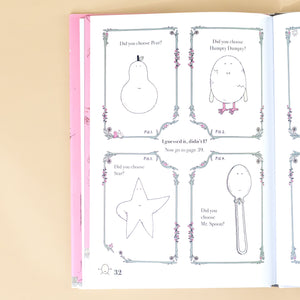 page-showing-four-squares-with-illustration-of-pear-humpty-dumpty-star-or-mr-spoon-with-text-I-guessed-it-didn't-I-now-go-to-page-39
