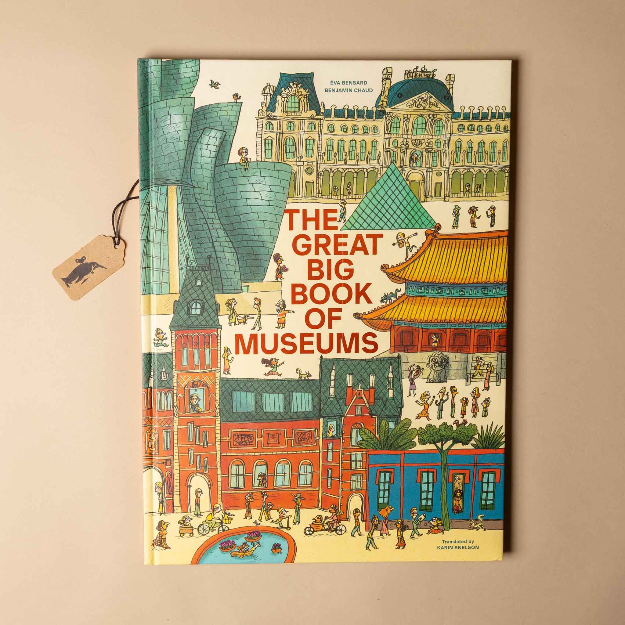Book titled 'The Great Big Book of Museums' with colorful illustrations on a beige background