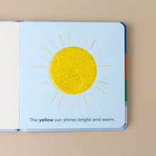 Load image into Gallery viewer, touch-and-feel-board-book-natures-colors-interior-page-of-a-yellow-textured-sun