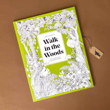 Load image into Gallery viewer, walk-in-the-woods-an-intricate-coloring-book-green-cover-with-flora-and-fauna-in-black-and-white