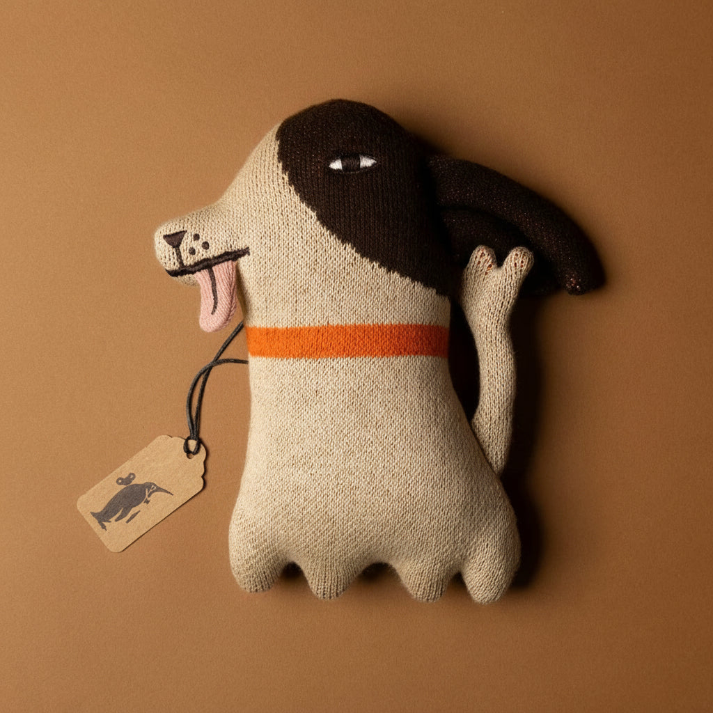 Knitted-wee-stanley-dog-stuffed-animal-with-orange-collar