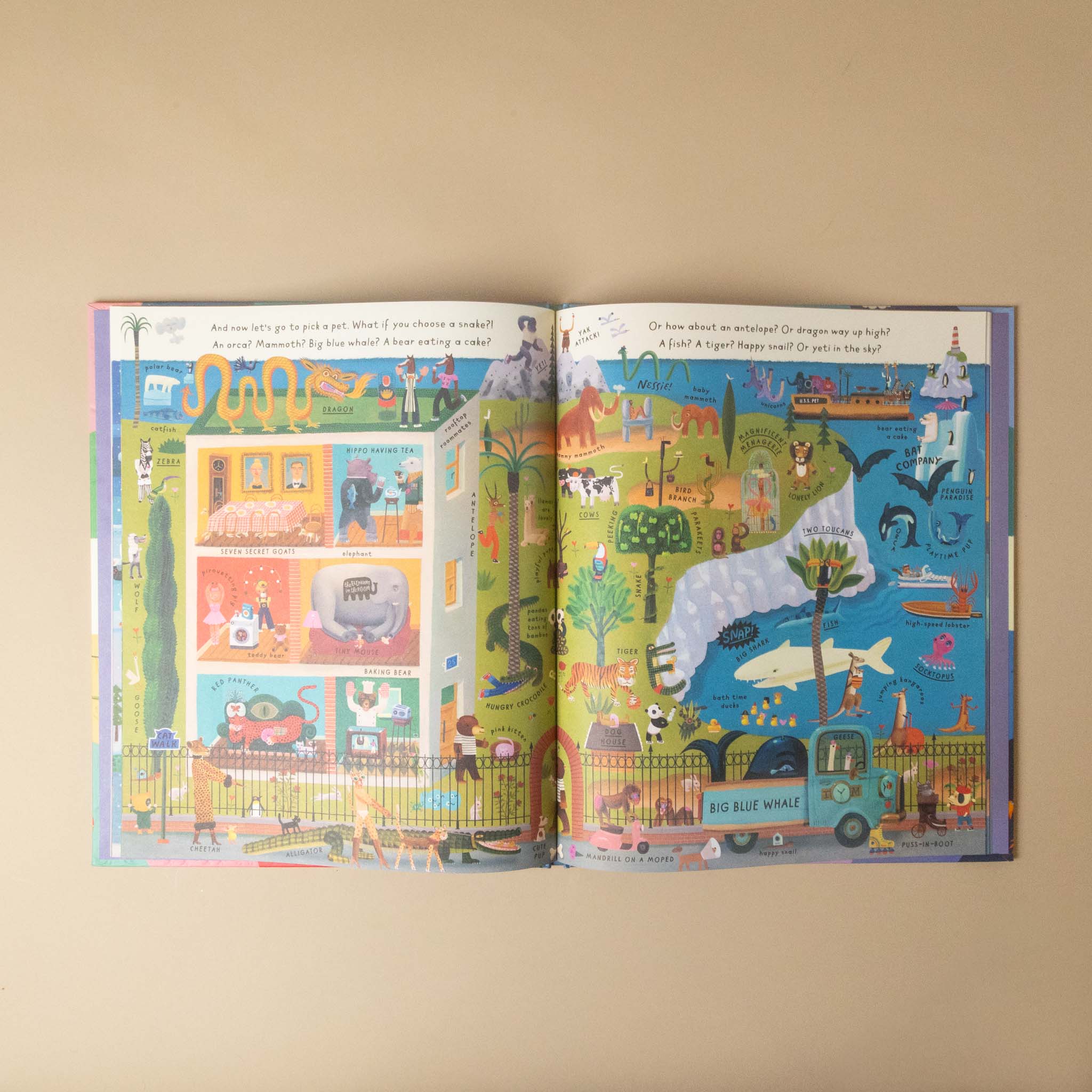 Open what-if-grow-your-imagination book with colorful illustrations on a beige background