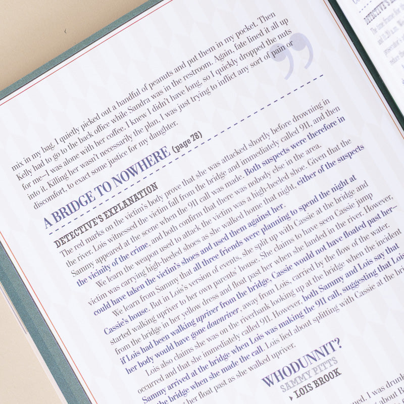 A close-up of a printed book or booklet page with readable text and a small illustrated elephant, photographed at an angle on a dark surface.
