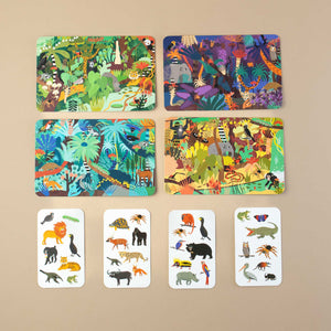 game-cards-showing-vibriant-jungle-creatures-and-habitats-in-which-the-matches-are-found