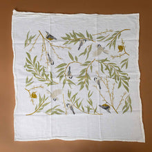 Load image into Gallery viewer, willow-thicket-kitchen-towel-with-wrens-and-willow-leaves-and-pussy-willows