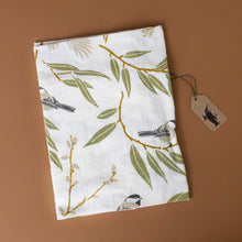 Load image into Gallery viewer, willow-thicket-kitchen-towel-with-wrens-and-willow-leaves