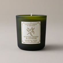 Load image into Gallery viewer, white-soy-winter-berry-and-cypress-candle-with-green-glass-jar