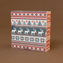 Load image into Gallery viewer, full-pattern-in-fair-isle-style-of-reindeer-trees-and-snowflakes