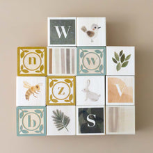 Load image into Gallery viewer, wooden-block-set-watercolor-alphabet-letters-flora-and-animals-