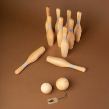 Load image into Gallery viewer, Wooden Bowling Set with 10 bowling pins and 2 balls