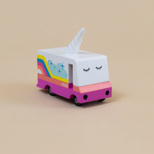 Load image into Gallery viewer, front-of-pink-and-white-delivery-truck-with-eyelashes