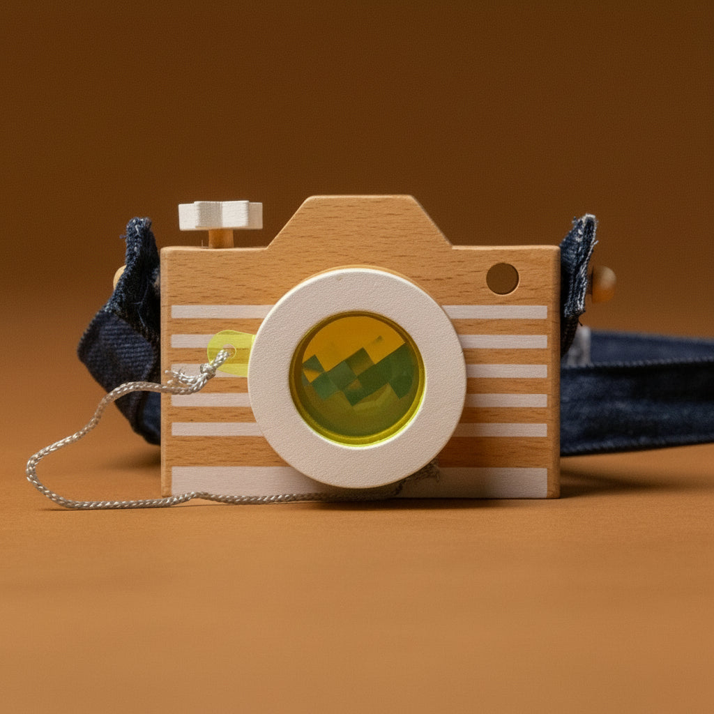 wooden-kaleidoscope-play-camera-yellow-lens-denim-strap-close