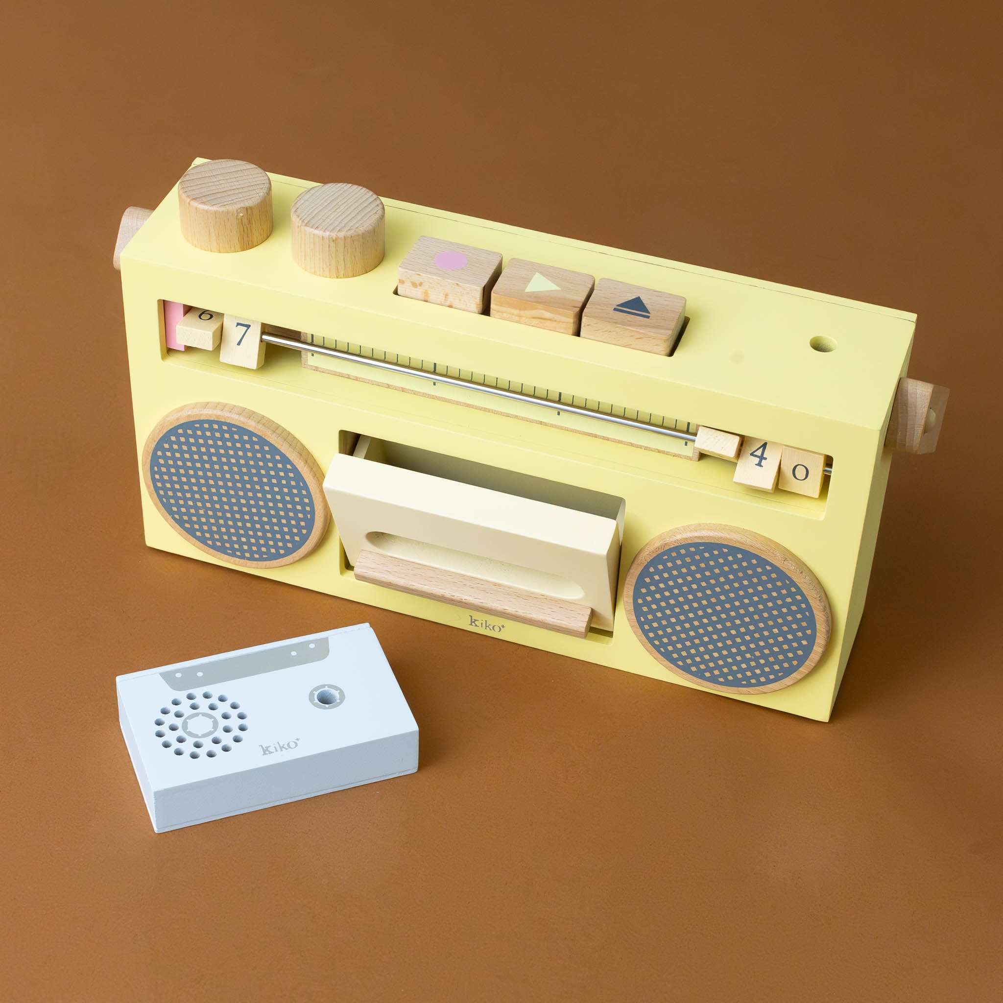 wooden-pretend-play-tape-recorder-boom-box-yellow-with-blue-tape-and-dials