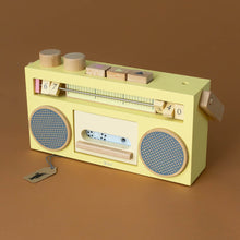 Load image into Gallery viewer, wooden-pretend-play-tape-recorder-boom-box-yellow