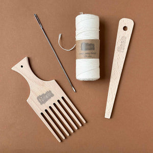Wooden Weaving Comb, metal needle, wooden needle, cotton warp thread from Wooden Weaving Loom Kit