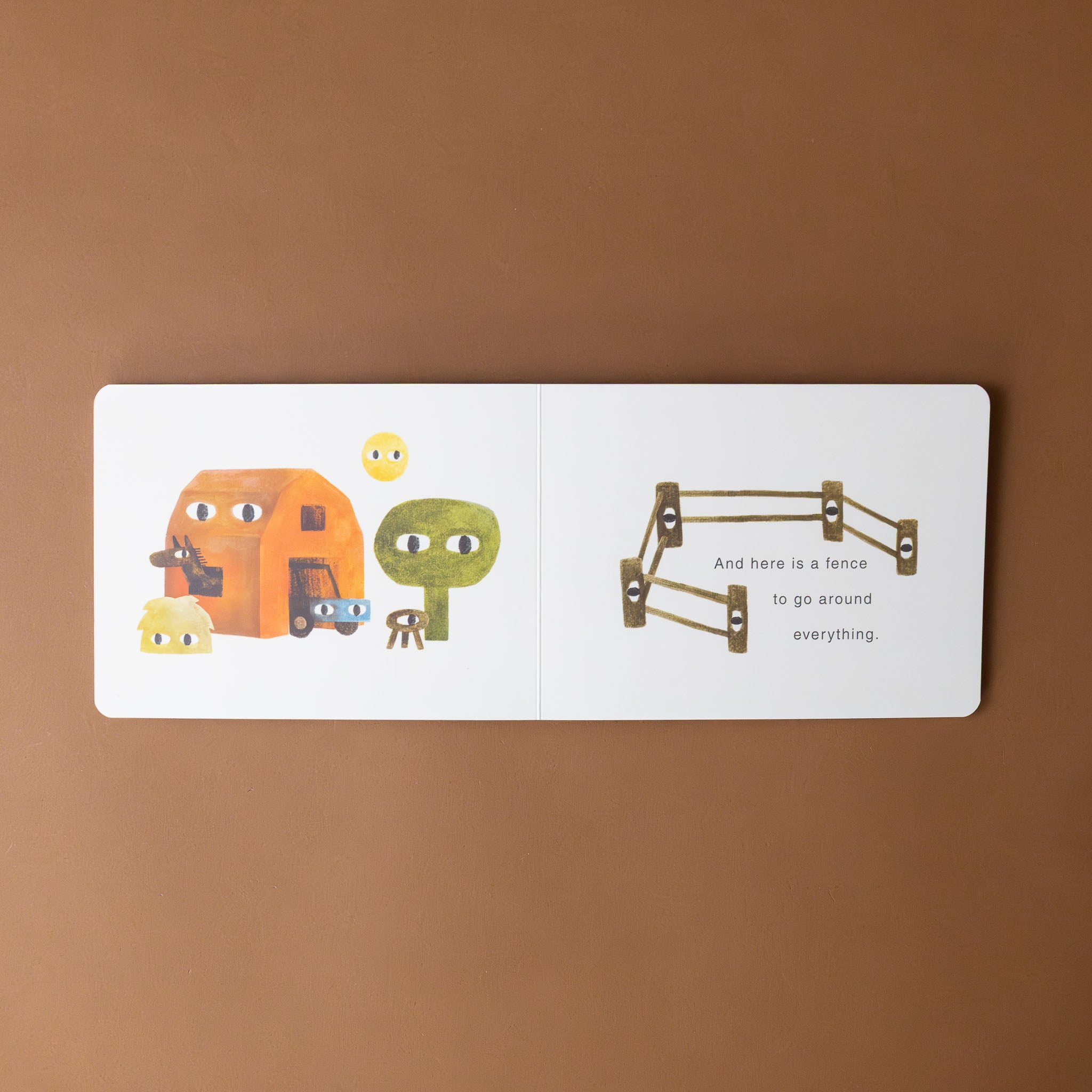 your-farm-board-book-interior-page-with-barn-sun-truck-tree-fence-and-text-here-is-a-fence-to-go-around-everything