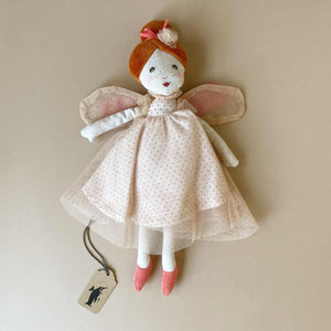 Petite-Fairy-Doll-Rose-with-red-hair-in-a-bun-fairy-wings-and-pink-polka-dot-dress-with-tuile