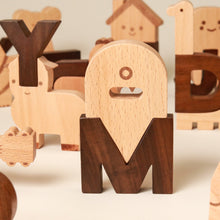 Load image into Gallery viewer, wooden-letter-m-and-wooden-monster-addition