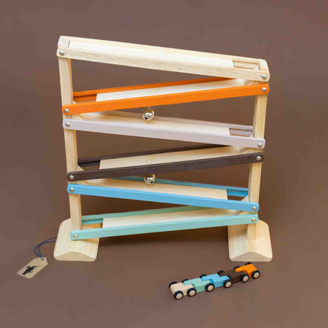Wooden-Car-Slide-with-orange-blue-brown-green-and-white-accents