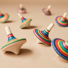 Load image into Gallery viewer, colorful-striped-wooden-spinning-tops