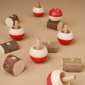 Upside-Down Wooden Spinning Top Mushroom & Stand | Red - Spinning Tops/Yo-Yos - pucciManuli