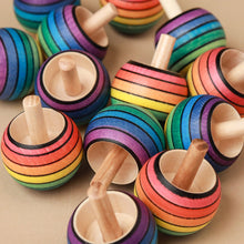 Load image into Gallery viewer, group-of-rainbow-striped-spinning-tops